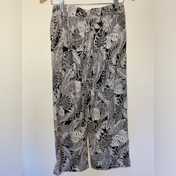 Anne Carson Linen and Rayon Wide Leg Floral Black and White Boho Pants Sz Large - Picture 5 of 8